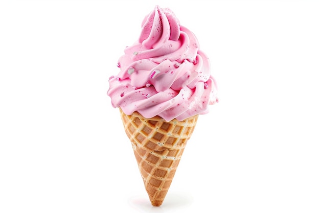 Pink Iced Ice Cream Cone on White Background