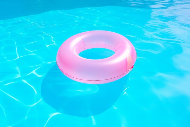 Pink inflatable circle in the pool summer vacation AI Generated