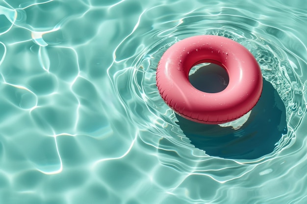 Photo a pink inflatable ring floats in a pool of water