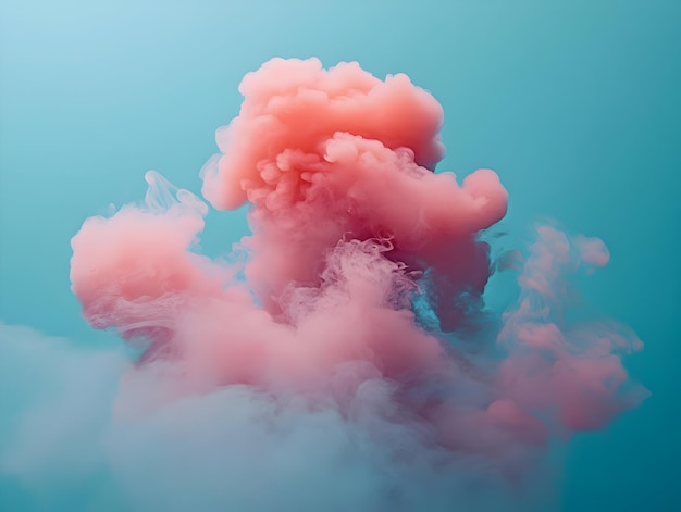 Photo pink ink cloud explosion on blue background