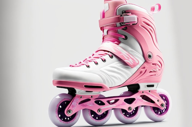 Pink inline skates on a white background Generative AI