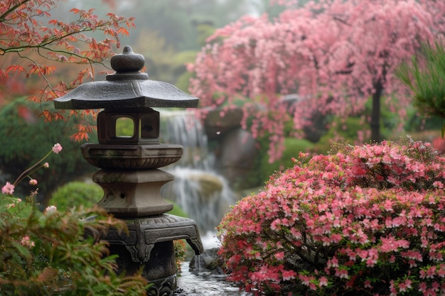 pink japanese blooming garden spring concept