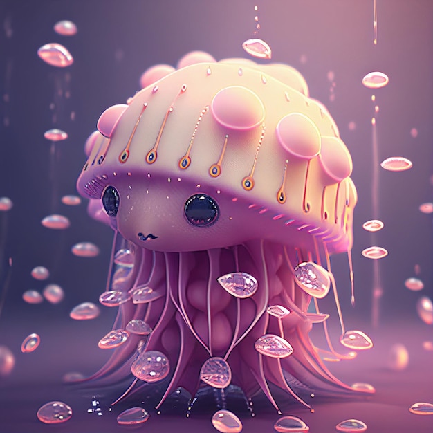 A pink jellyfish with a pink face and a pink face.