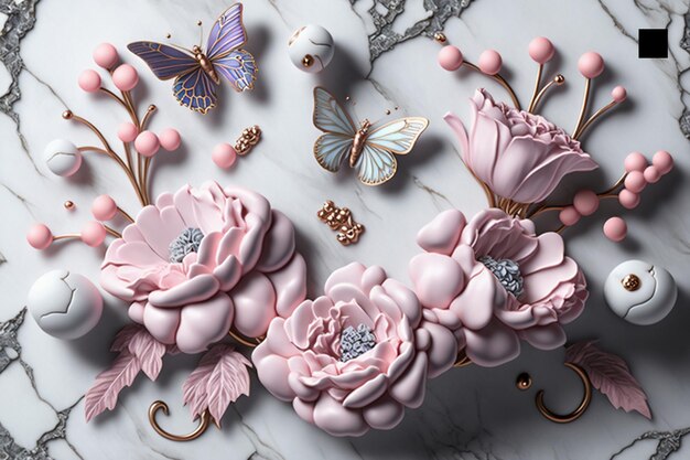 Pink jewelry flowers on gray gypsum