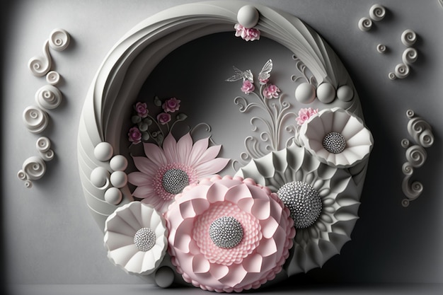 Pink jewelry flowers on gray gypsum