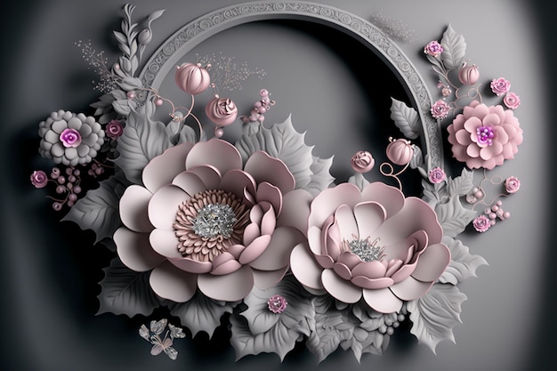 Pink jewelry flowers on gray gypsum