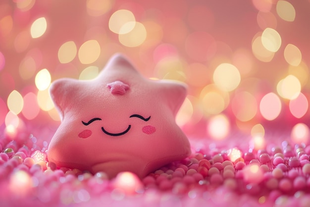 Photo a pink kawaii star with a pink background