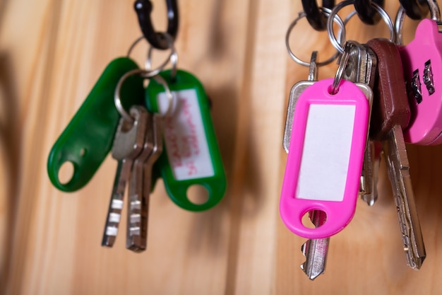 Pink keychain with copy space close up