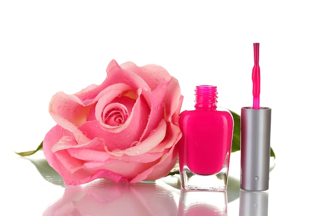 Pink Lacquer and pink rose isolated on white