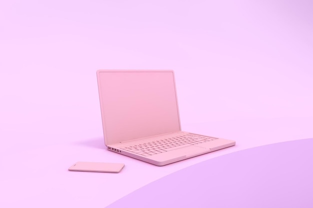 Pink Laptop and mobil phone