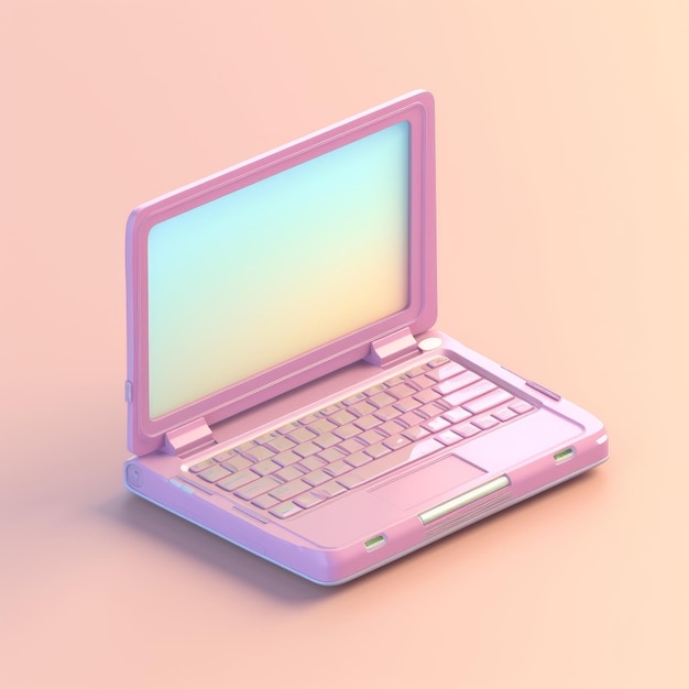 A pink laptop with a keyboard that says " the word " on it.