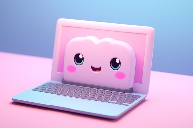 a pink laptop with a pink heart on the screen