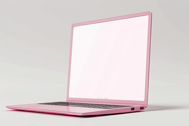 Pink laptop with white screen on white background A scene for inserting objects Isolate 3D render