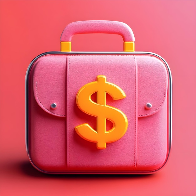 Pink Leather Briefcase with Dollar Sign Business Finance Concept