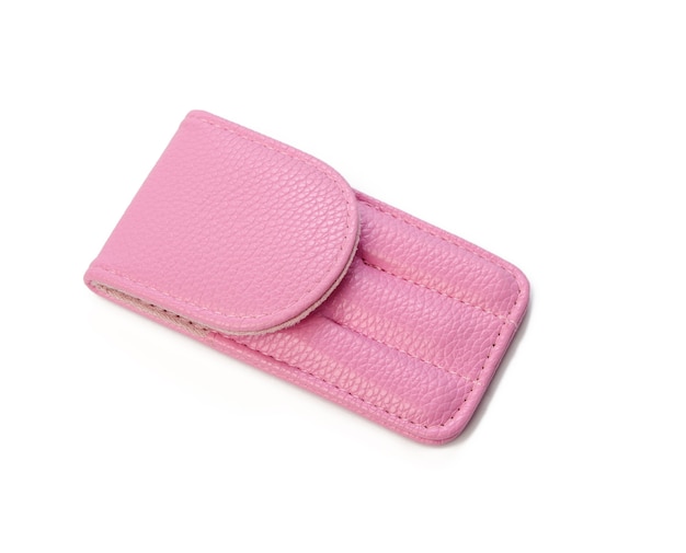 Pink leather case for manicure set isolated on white background