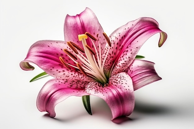 Pink lilly flower head on white background created with generative AI