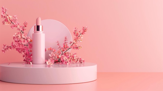 a pink lipstick box with a pink flower on the top