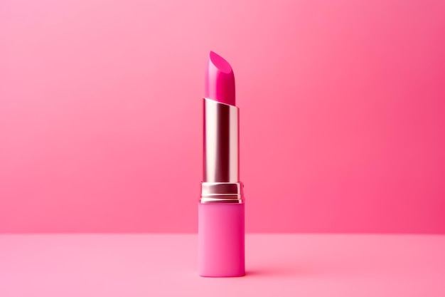 Pink lipstick is on pink surface with bright pink wall in the background Generative AI