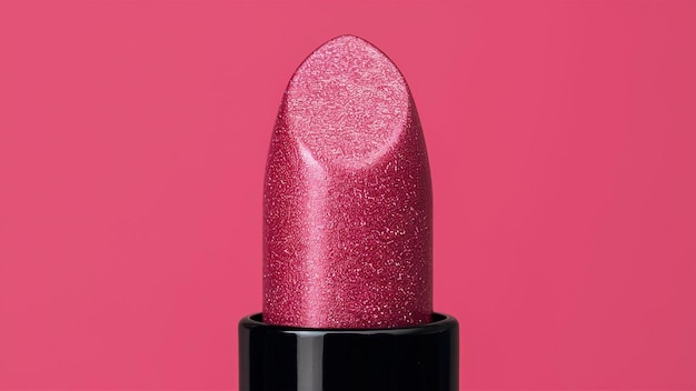 Photo a pink lipstick with glitter on the top and a pink background