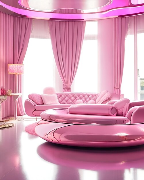 Pink living room futuristic with ai generated and living room