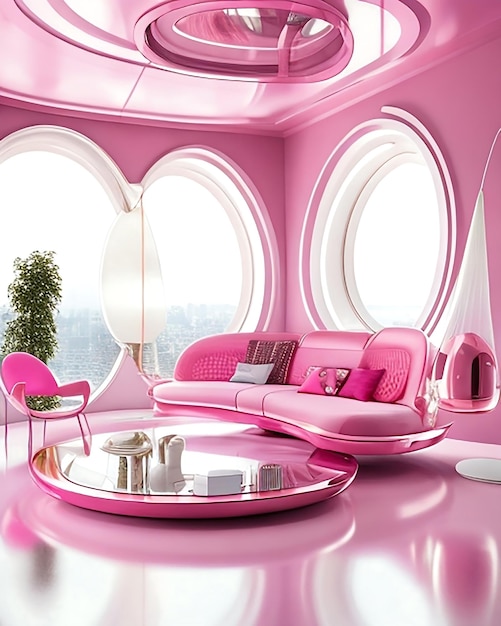 Pink living room futuristic with ai generated and living room