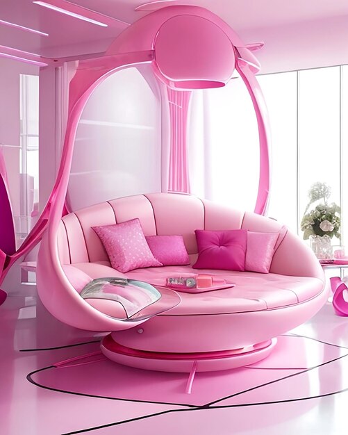 Pink living room futuristic with ai generated and living room