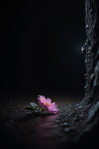 A pink lotus flower in the dark