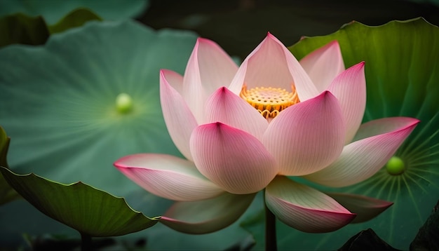 A pink lotus flower with green leaves and the word lotus on it.