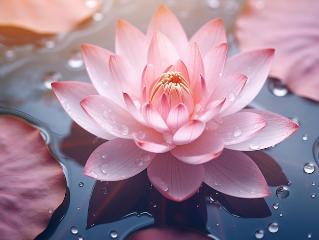 Pink lotus flower with leaves