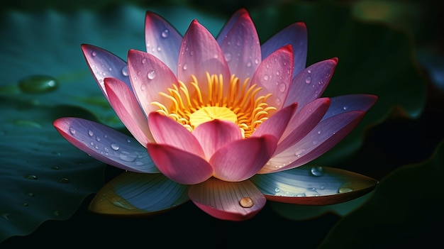 A pink lotus flower with water drops on it