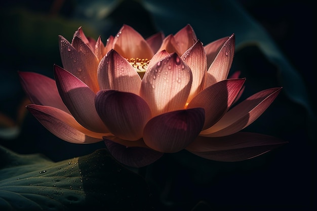 A pink lotus flower with water drops on it