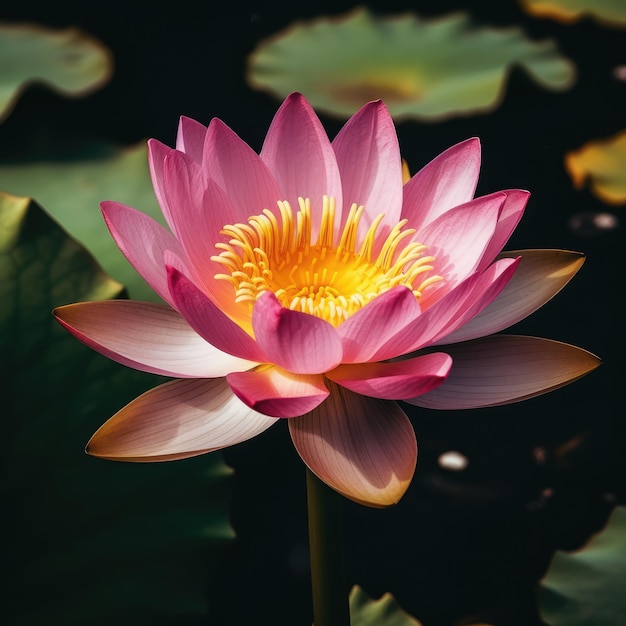 A pink lotus flower with a yellow center generative ai