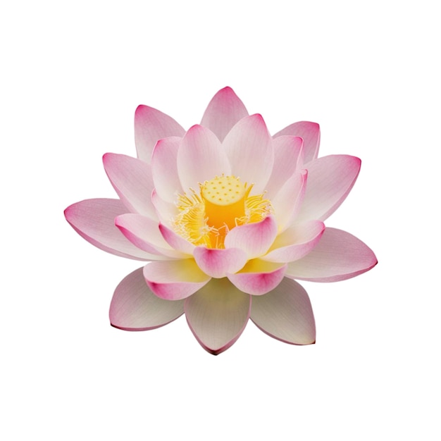 Photo pink lotus flower with a yellow center isolated on white background