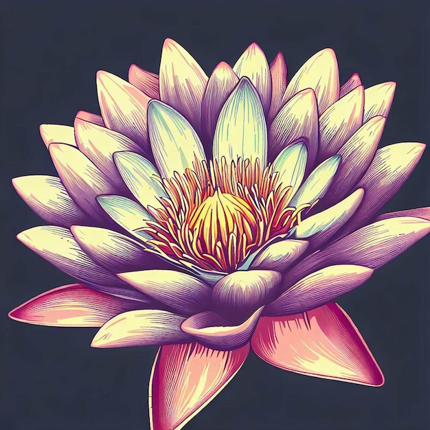 a pink lotus flower with a yellow center and white petals