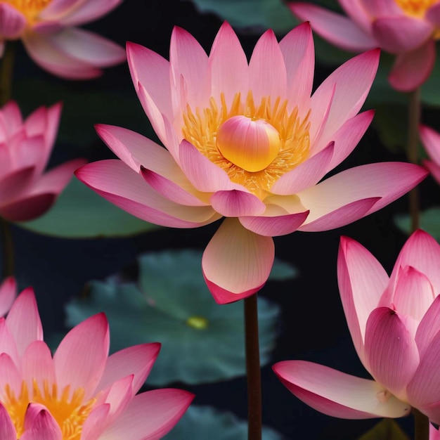 Pink lotus flowers blooming in water