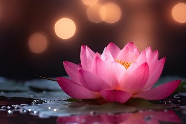 Pink lotus on shimmering background generative AI