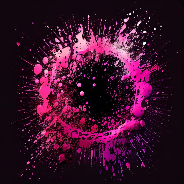 Pink magenta paint circle splash isolated on black background