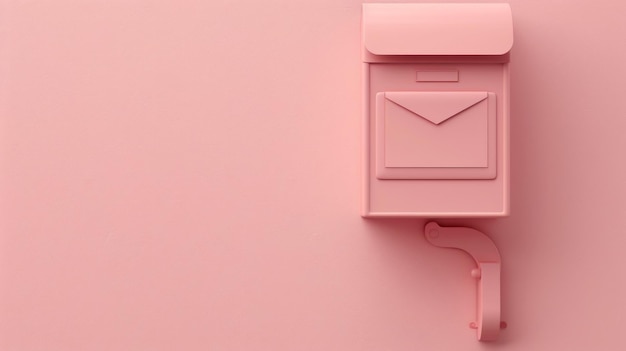 Photo pink mailbox with a letter on pink background copy space