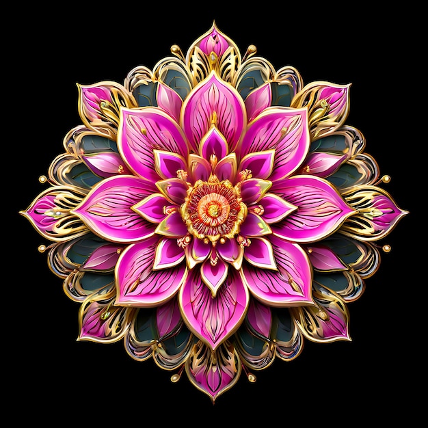 A pink mandala flower with gold accents