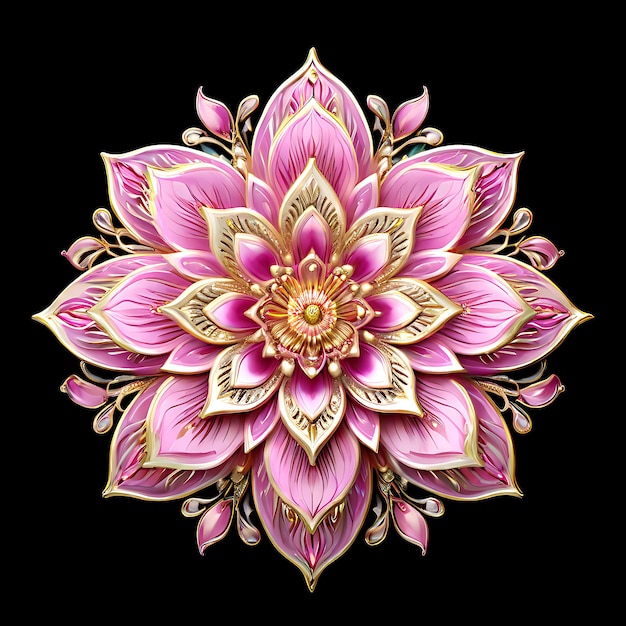 A pink mandala flower with gold accents