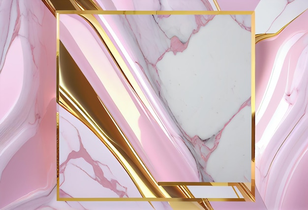 A pink marble background with a gold frame.