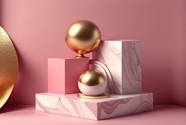 Pink Marble Product Mockup Stone Platform Podium Display Presentation Stage Generative AI Illustration