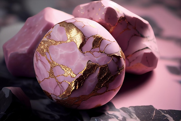 Pink marble stone texture with gold streaksgenerative ai