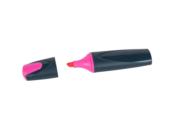 Pink marker in a gray case isolated on a white background