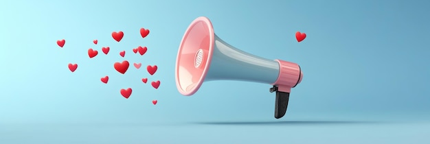 Photo a pink megaphone with a cheerful design spreading love and positivity with hearts floating aro