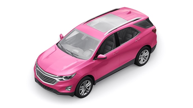 Pink midsize city SUV for a family on a white background 3d rendering