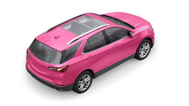 Pink midsize city SUV for a family on a white background 3d rendering