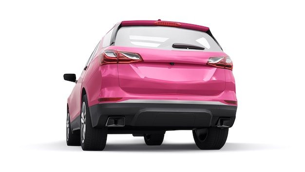 Pink midsize city SUV for a family on a white background 3d rendering