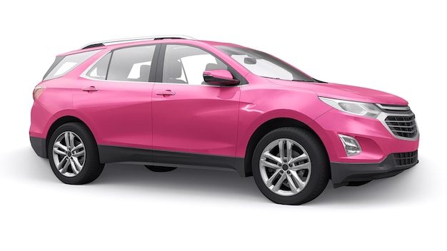 Pink midsize city SUV for a family on a white background 3d rendering