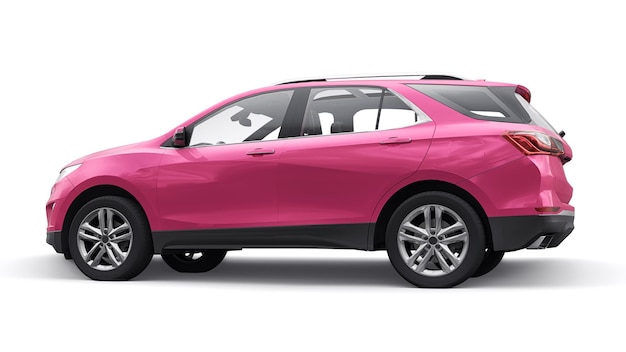 Pink midsize city SUV for a family on a white background 3d rendering